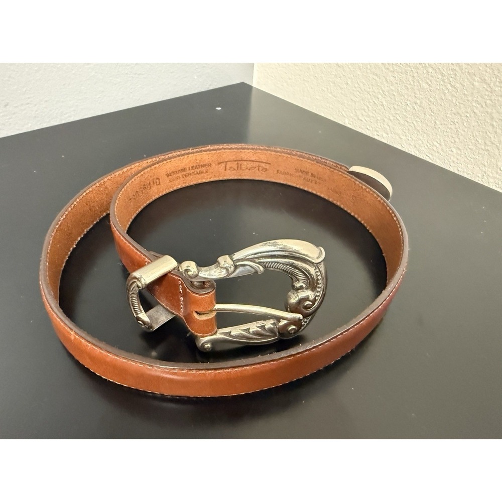 Talbots Brown Leather Belt Western Buckle Gardening Charms Small‎ USA Made 32"